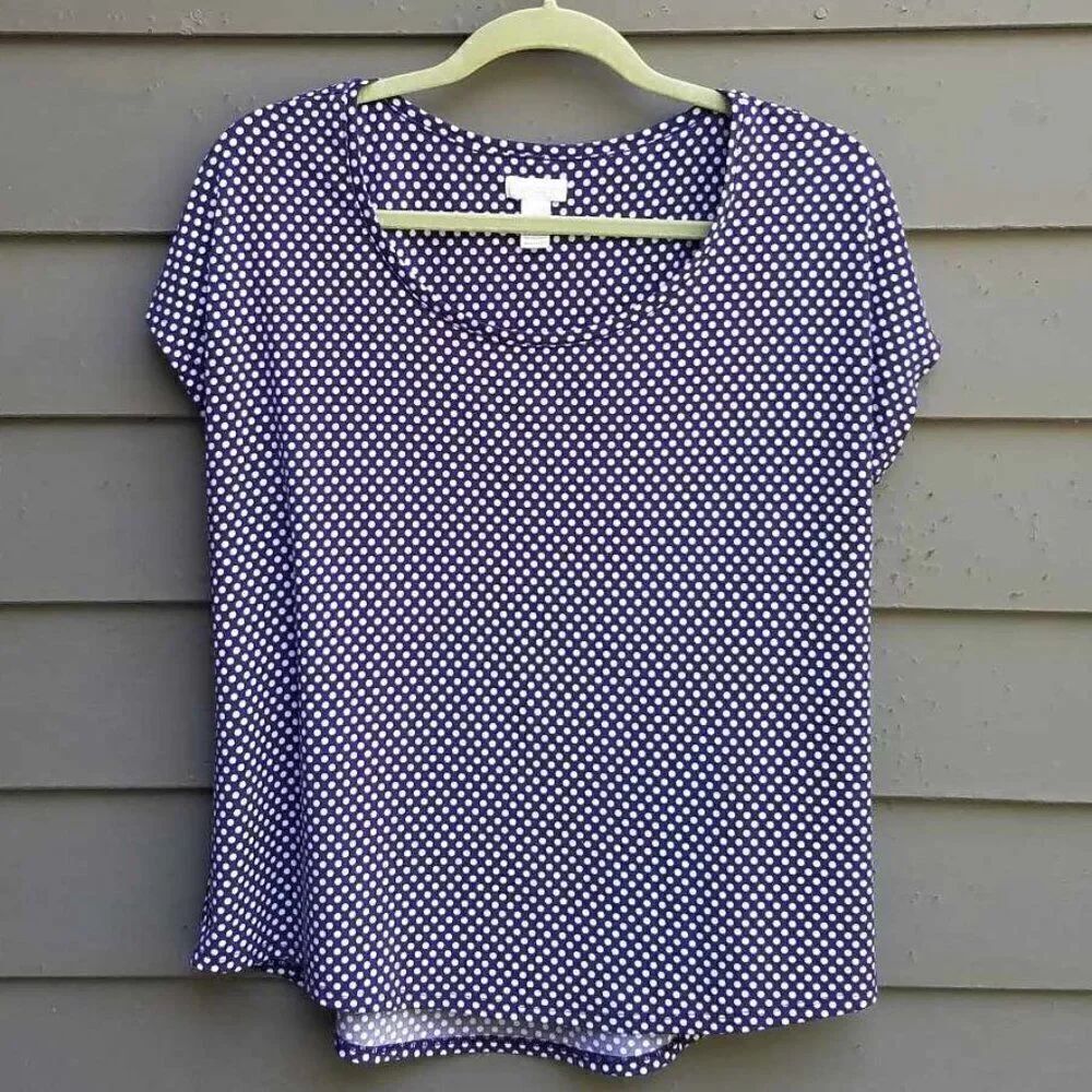 Chicos Navy White Polka Dot Top size 2